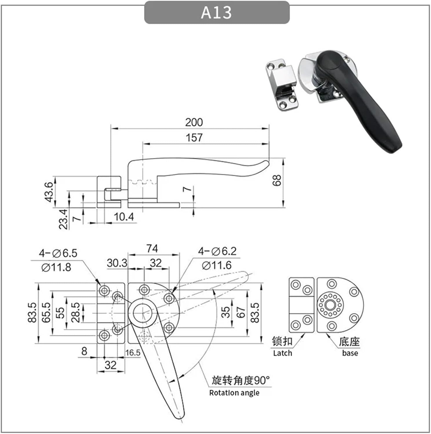 Mechanical Equipment for Industrial Ovens in Zinc Alloy Refrigerated and Refrigerated Warehouses Closed Door Handle Rotation 1Pcs(R)