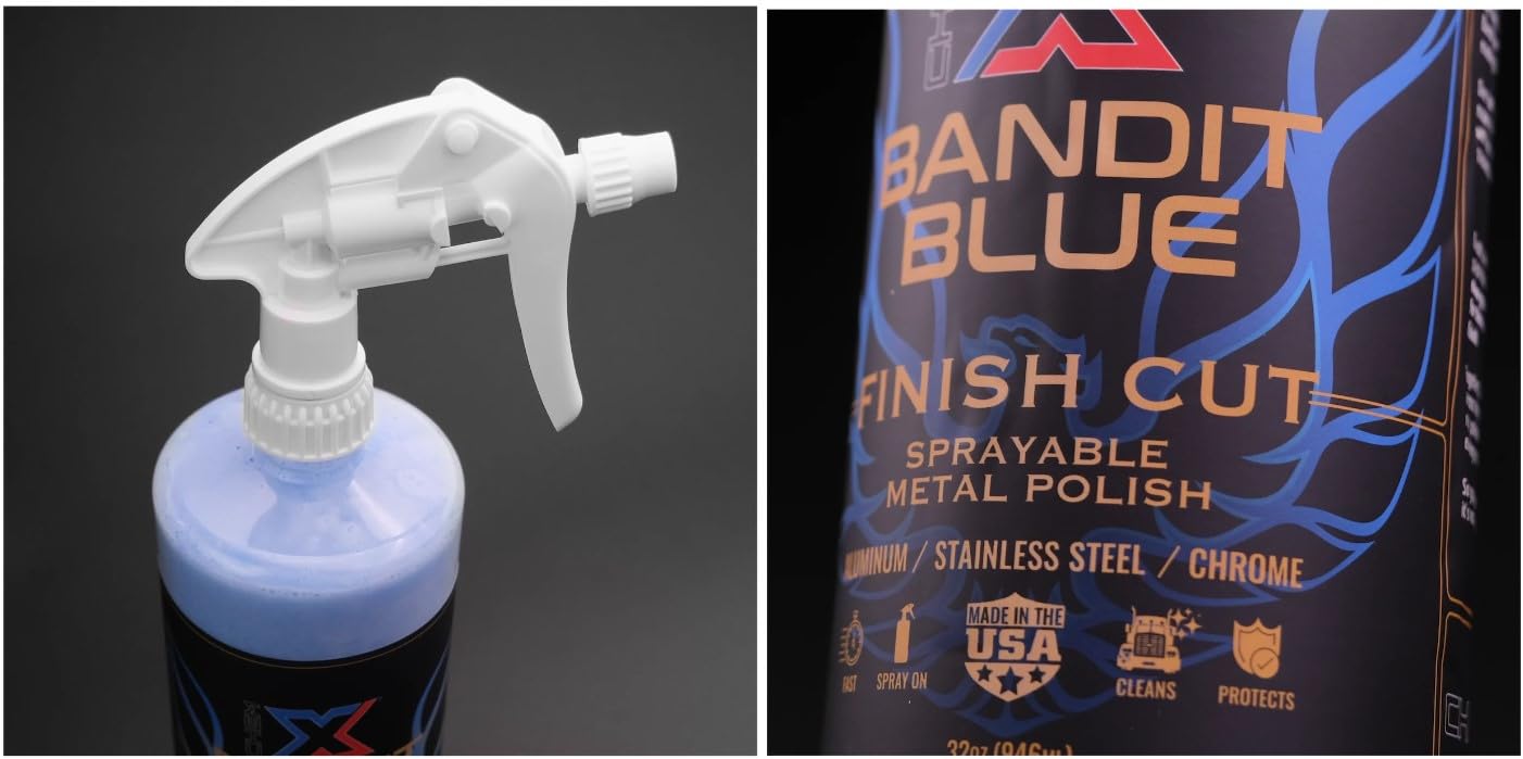 Chem-X Bandit Blue Finish Cut Sprayable Metal Polish, Restores Shine & Boosts Gloss, Removes Haze, Light Oxidation & Fine Scratches, for Aluminum Chrome Stainless Steel - 32oz