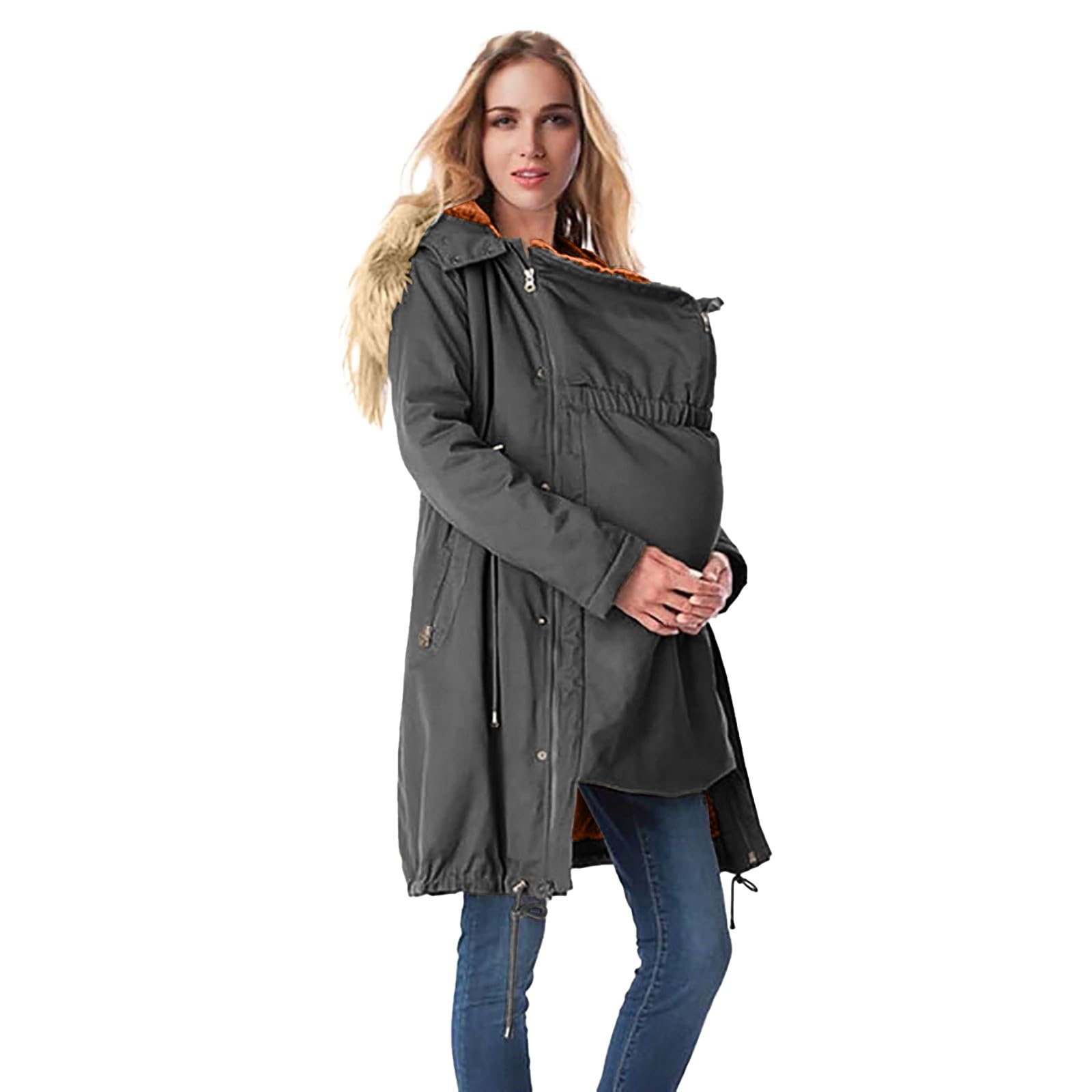Veste d'hiver pour femme enceinte 2025 - Veste de maternité - Manteau en coton 3 en 1 - Longue bouffante - Parka avec capuche et poches - Vestes en coton imperméable