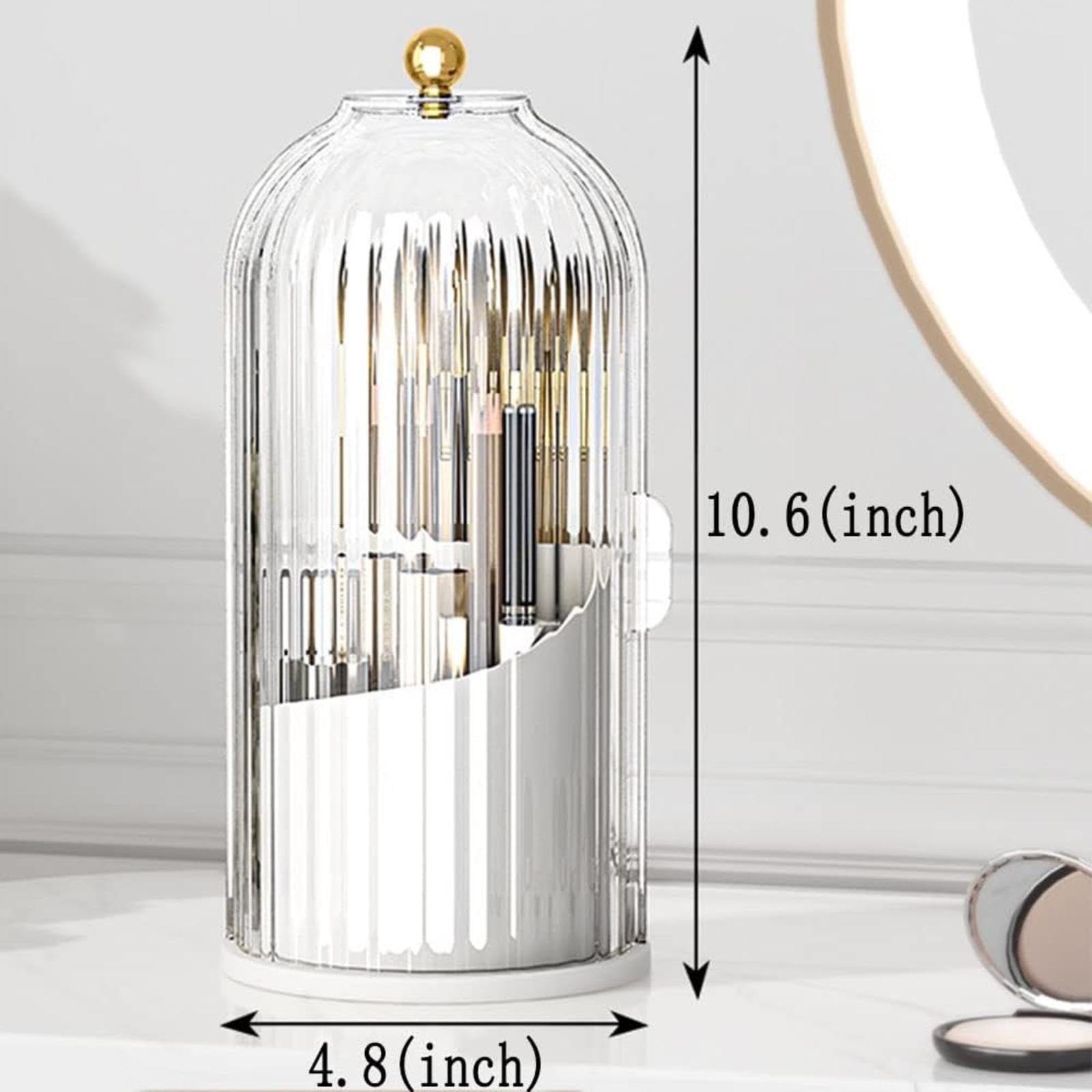 VIDECOR Porta Pennelli da Trucco Girevole a 360° con Coperchio Organizzatore Girevole per Rossetto Eyeliner Ombretto Portamatite per Sopracciglia Scatola Portaoggetti,C