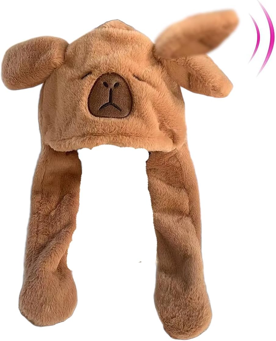 Capybara Hat with Moving Ears, Novelty Cute Plush Hat, WomansSoft Winter Costume Accessory Cosplay Photo Props Party
