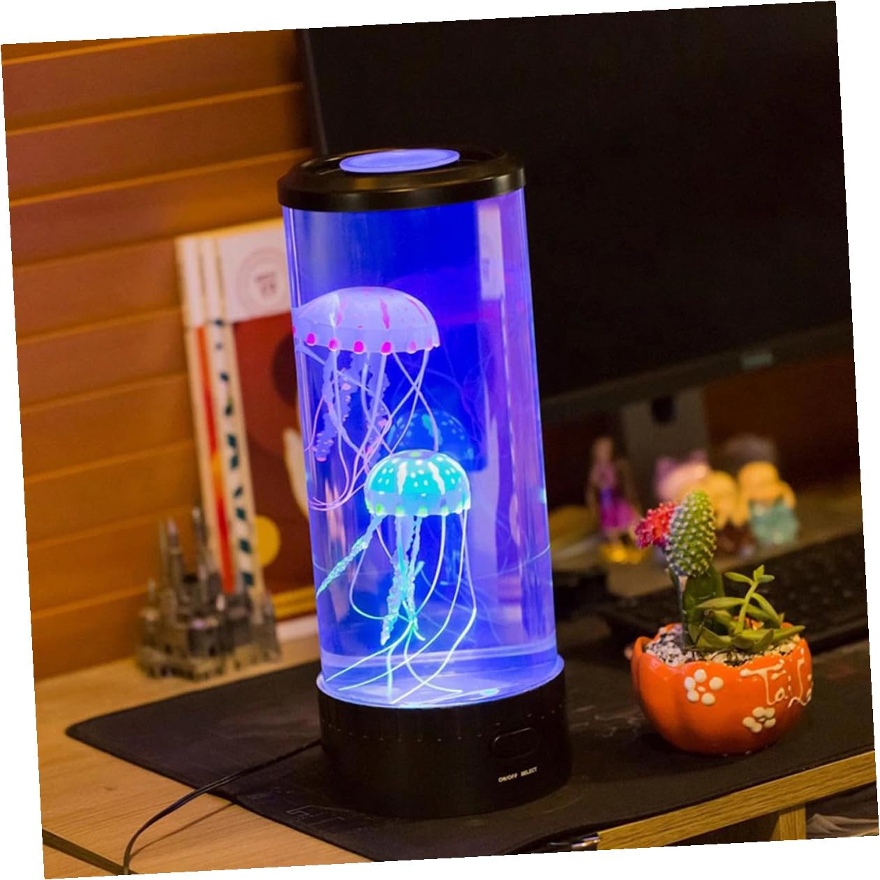 Lámpara de Acuario de Gelatina Sintética LED para Decoración de Mesa y Luz Nocturna Función Calmante y Material Acrílico Negro