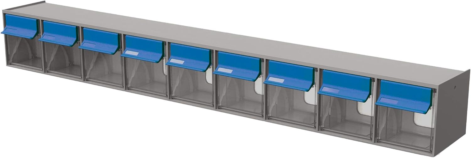Ideal BNZ Tilt Bins, Plastic Pull Out Storage Bins, Stackable Organizer, Storage Containers with Drawers (Fastener Storage, Bead Storage Drawers), 9 Bins, Grey/Blue Grey 9 Bins