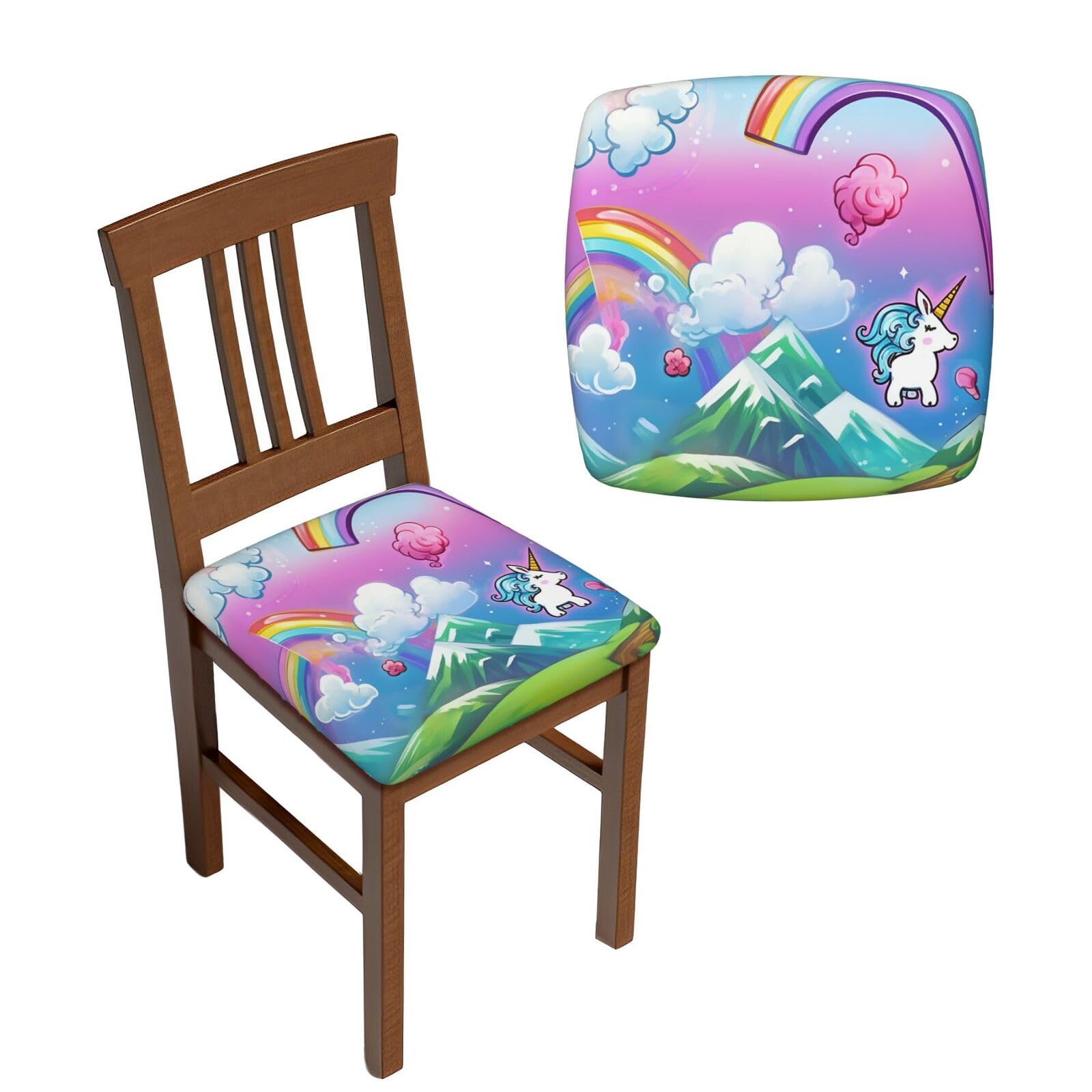 NONHAI 6PCS Dining Chair Seat Covers Set Rainbow Stretch Removable Chairs Covers Washable Seat Cushion Slipcovers Protector for Dining Room Kitchen Chairs