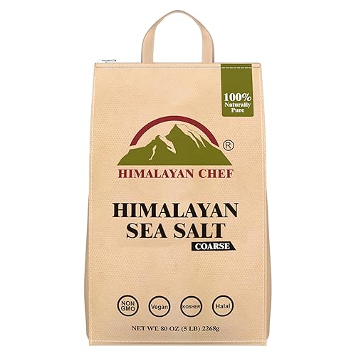 Himalayan Chef Sal marina de grano grueso, bolsa de 5 libras, pura, natural, kosher, sin OMG, rica en minerales, para cocinar, condimentar, hornear,