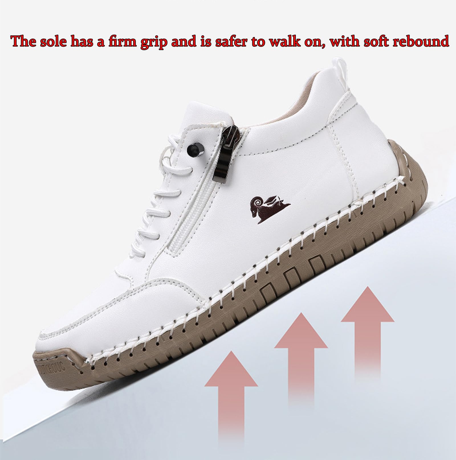 Handgefertigte orthopädische Lederschuhe für Damen & Herren, Bequeme Slip-On Sneaker mit seitlichem Reißverschluss, Leichte wasserdichte Freizeitschuhe zum Gehen & Autofahren