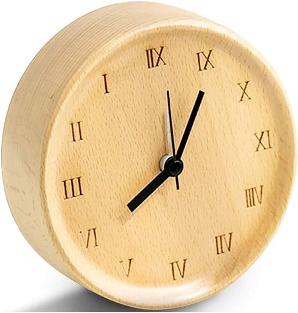 Alarm Clock Handmade Wood Alarm Clock Small Round Classic Retro Silent
