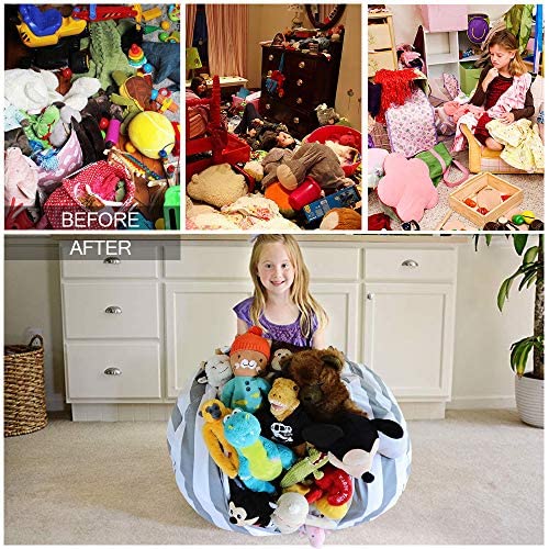 Tigerhu Stuffed Animal Extra Large Cotton Canvas Organizing Bag-Perfect Storage Solutions For Plush Toys, Blankets, Towels & Clothes, 38", Grey/White Striped #TOP3