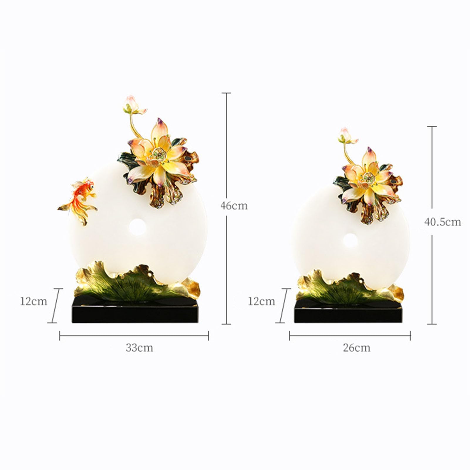 Dysk Jadeit Pi z lotosem Cloisonné - ozdoba bogactwa i pokoju Feng Shui, ręcznie robiony chiński wystrój emalii z kamieniami szlachetnymi na biurko w domu, ołtarz, prezent,26 * 12 * 40CM