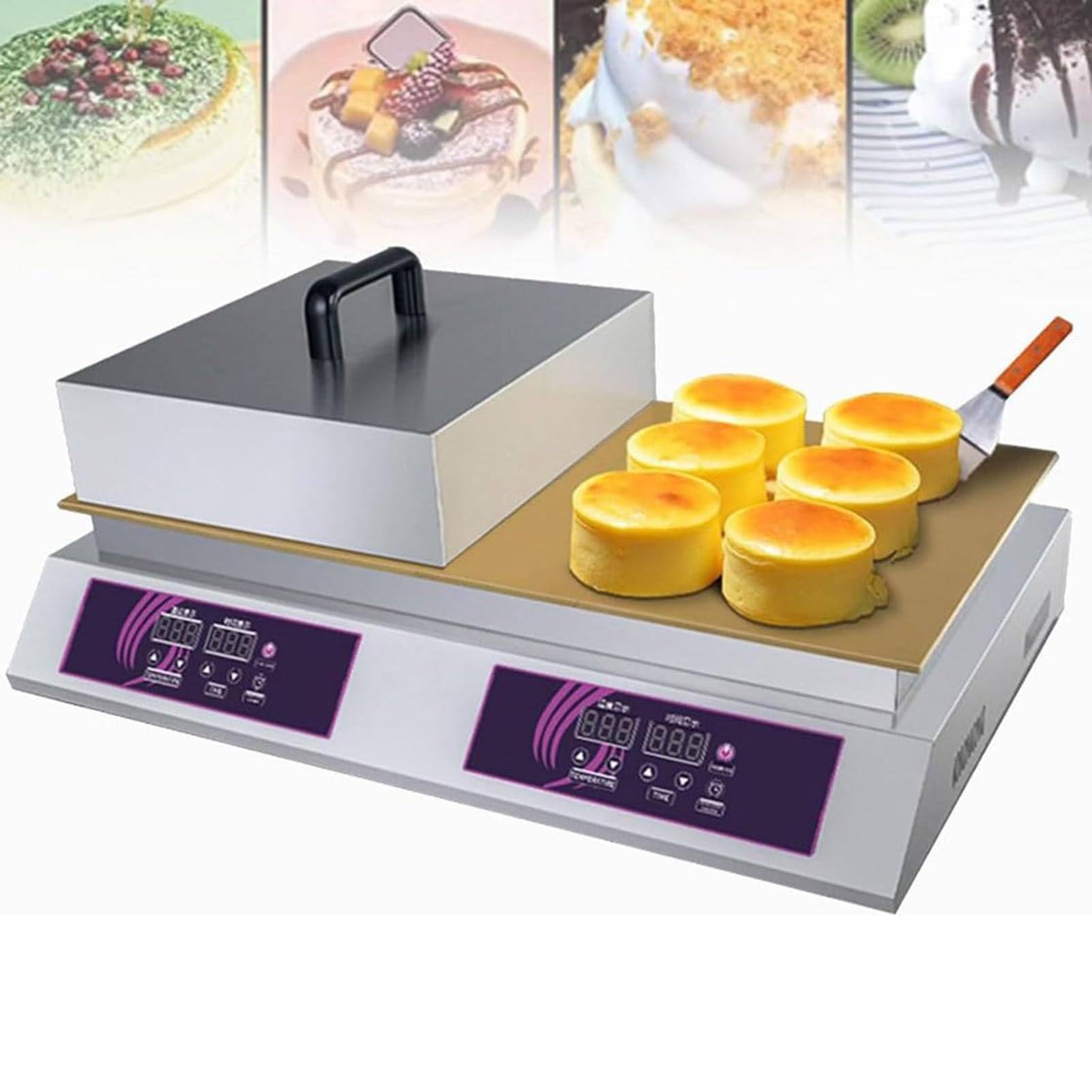 GTHTUHFD Commercial Soufflé Machine, Electric Dorayaki Making Machine, Stainless Steel Electric Griddle, Pancake Machine, Suitable For Home Kitchens, Dessert Shops, Snack Streets,B