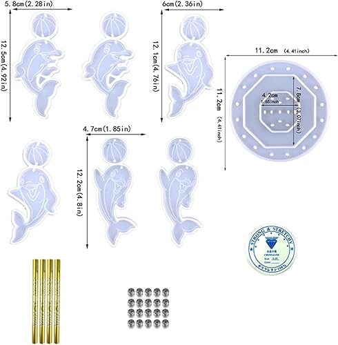 Miniatura 6 de Kit de moldes de resina de carillón de viento de delfín, moldes de silicona para carillón de viento, moldes de resina epoxi de delfín, suministros