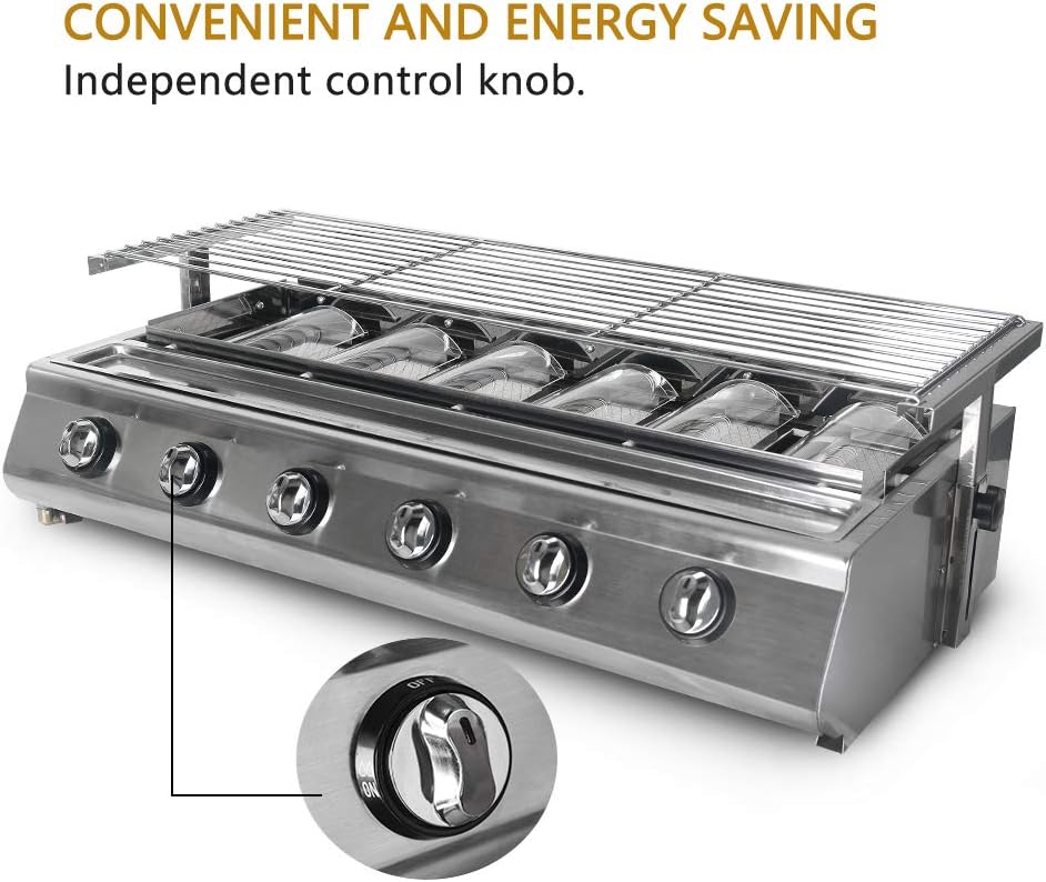 6 bruciatori per barbecue GPL, barbecue a gas, senza fumo, in acciaio inox, per picnic allaperto, barbecue in altezza regolabile