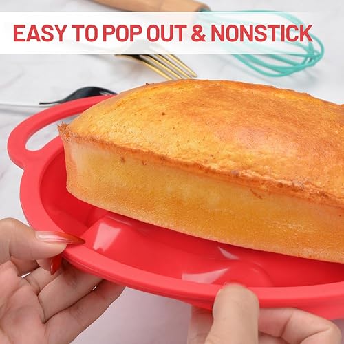 Miniatura 5 de CAKETIME Molde redondo de silicona para tartas de 9 pulgadas, marco reforzado de metal con asa fácil de mover