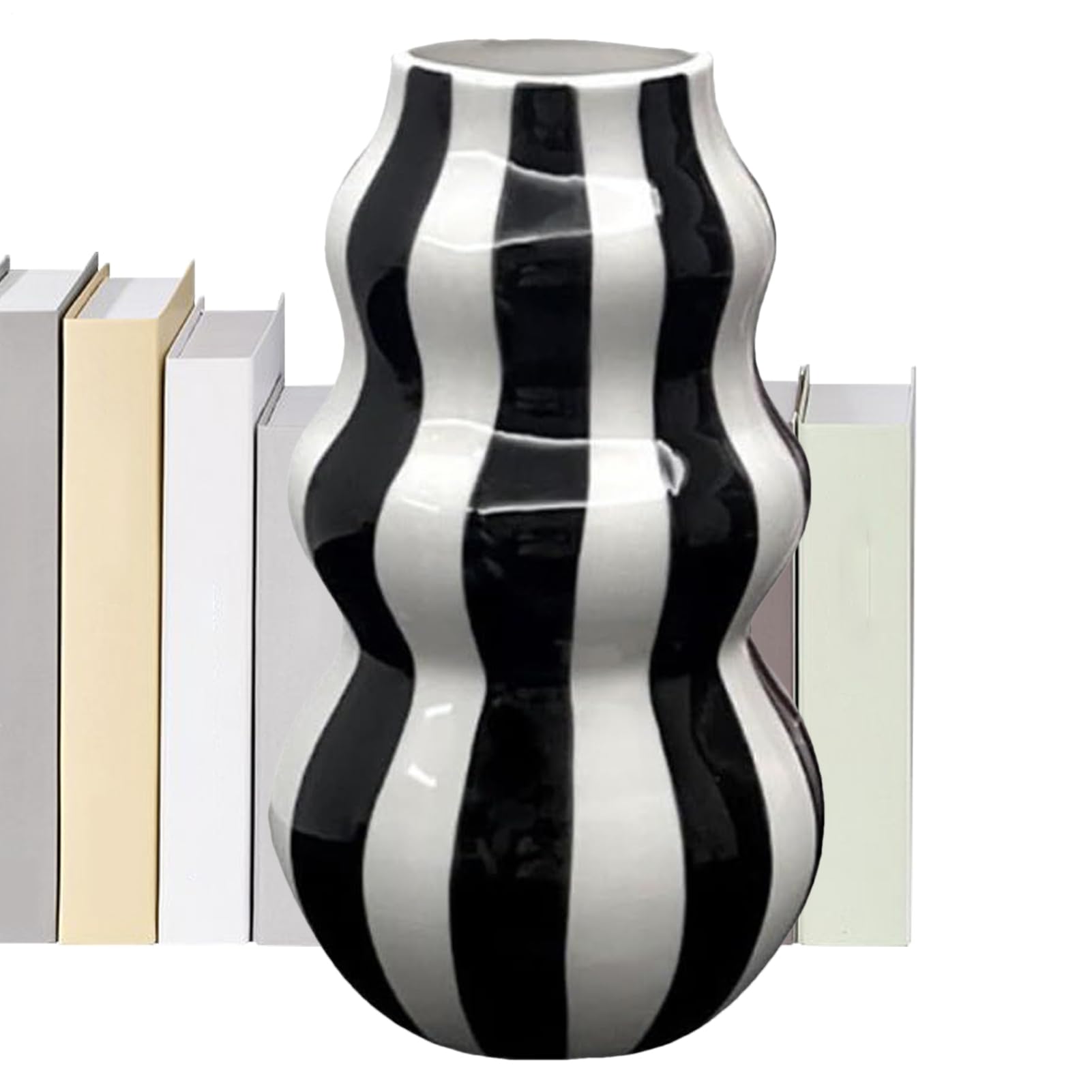 Vase esthétique en céramique à rayures pour égayer un salon sombre
