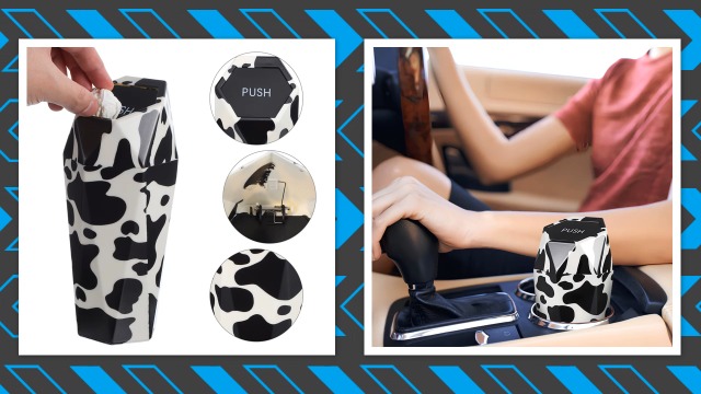 Image of Holibanna Car Trash can with Lid Compact Mini Garbage Bin for Vehicle Interior Cow Print Portable Auto Trash Container 7.87X3.54X3.54In