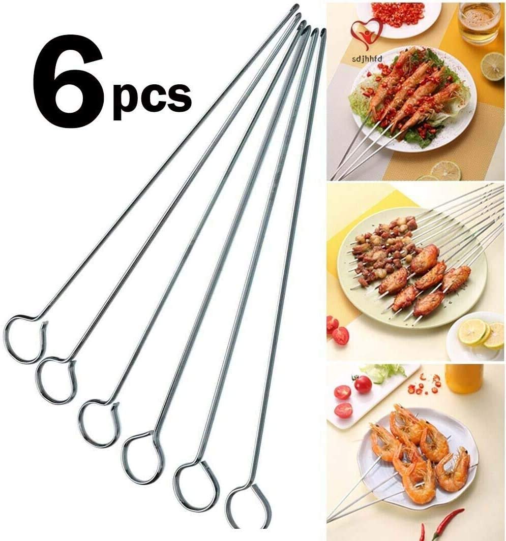 6 x Metal BBQ Skewers BBQ Food Meat Kebab Skewers Grill Meat Cooking Steel Sticks Barbecue Buy