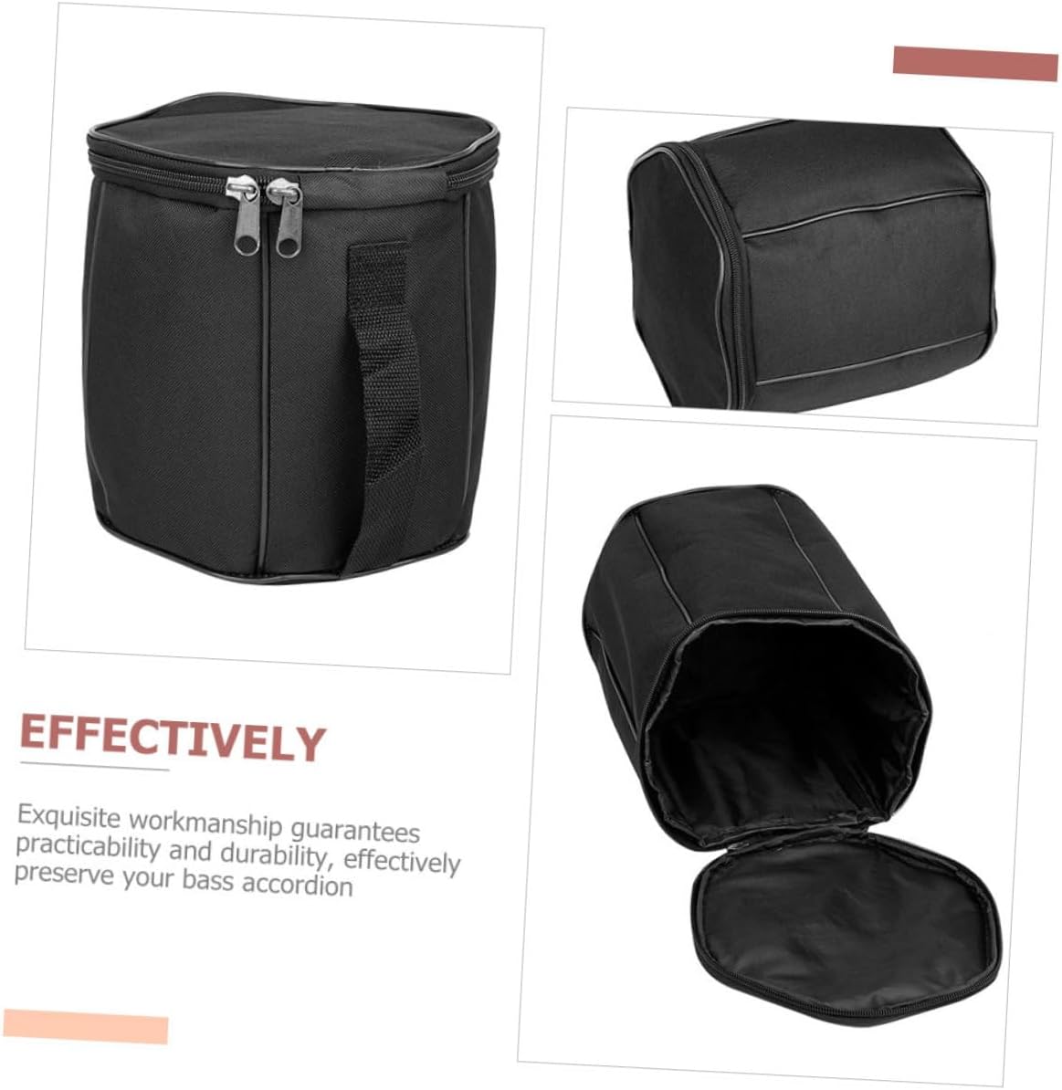 Black Accordion Storage Bag for Children with Metal Zipper