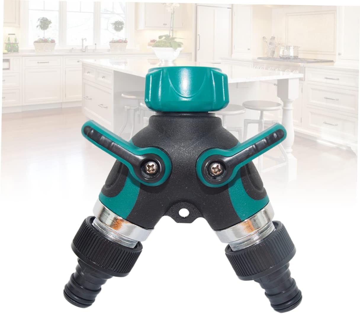 Gartenschlauch-Rohrarmaturen, Schlauch 2 Wasserhahn-Adapter, europäischer Adapter, Gartenschlauch-Adapter, Gartenschlauch-Anschlüsse, Schlauchrohr-Armaturen, Zinklegierung, Shunt, grünes Wasserhahn-Zu