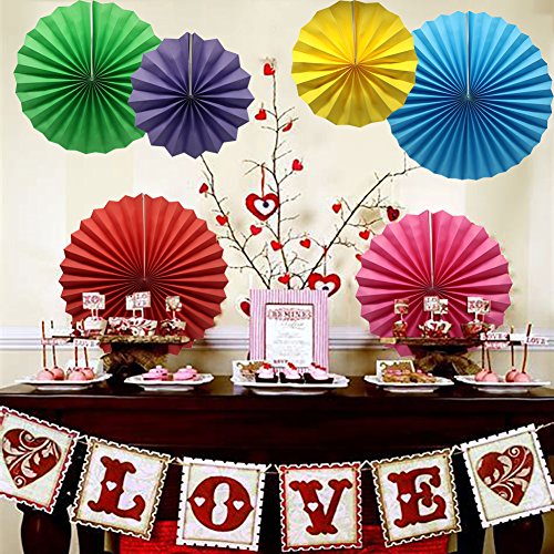 Colorful Hanging Paper Fans Decoration Round Pattern Paper Garlands Set For Party Birthday Wedding Events Accessories, Mix Set Of 6 #TOP2