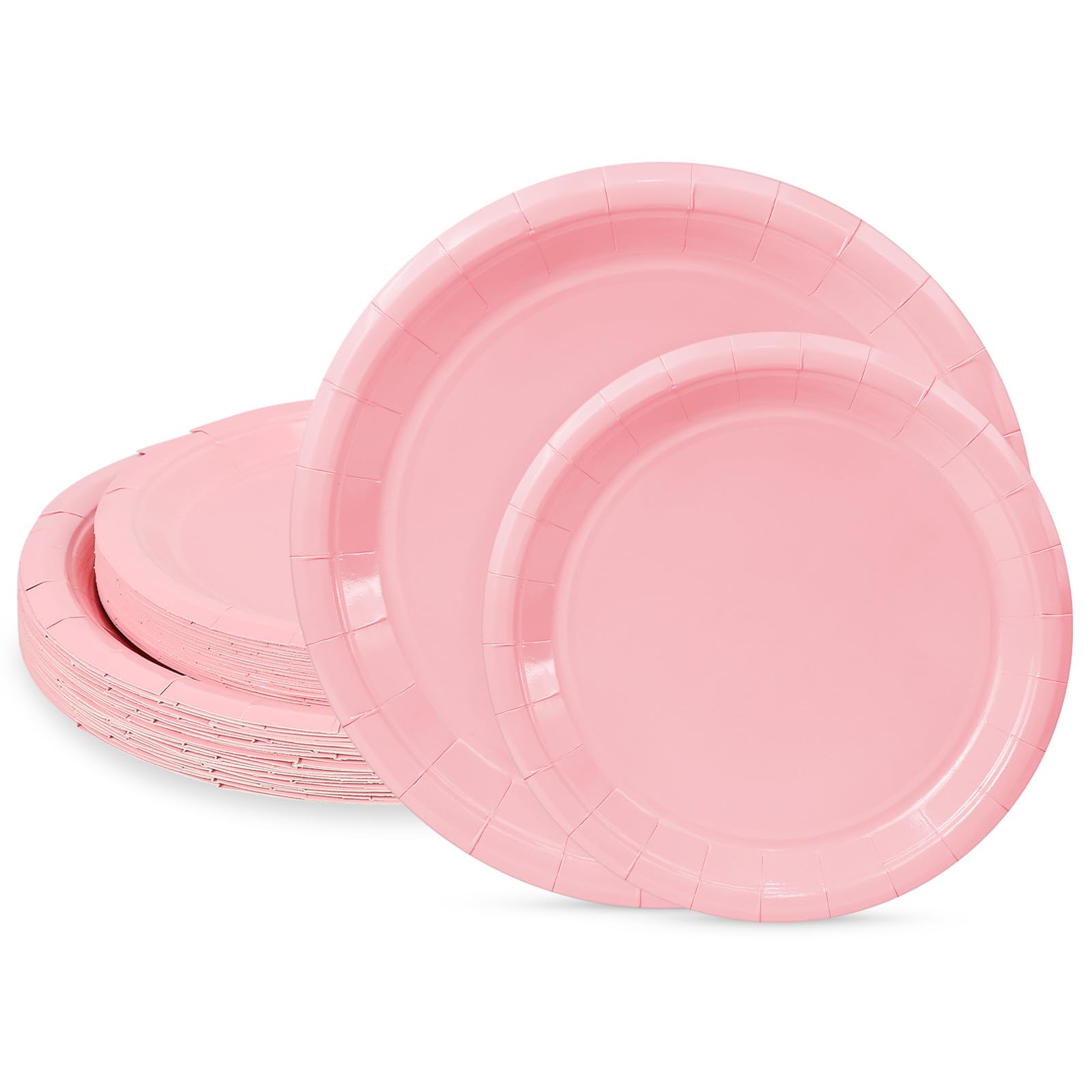 LIKAJON 50 Pcs Light Pink Paper Plates, 25 Pcs 9 Inch and 25 Pcs 7 Inch Disposable Dessert Plates for Valentines,Tea Party, Baby Shower, Birthday,
