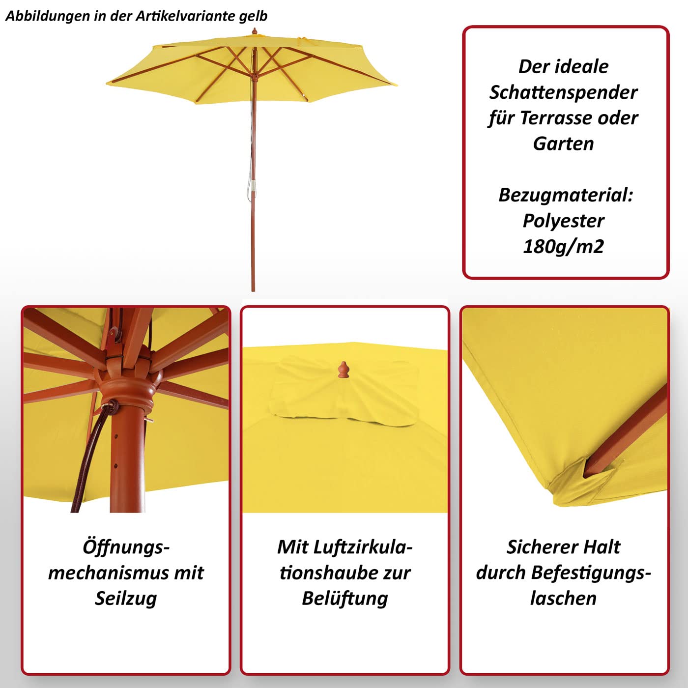 Sonnenschirm Florida, Gartenschirm Marktschirm, Ø 3,5m Polyester/Holz 7kg