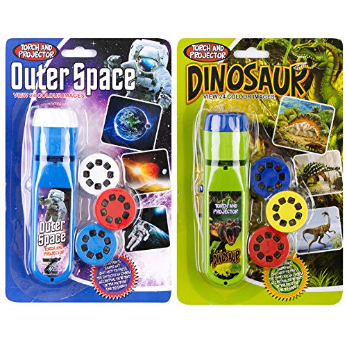 Georgie Porgy Slide Torch Projector Toys Flashlight for Kids Educational Solar System Planet Toys Science Set Wall Ceiling Tents Dino Night Lamp Gifts for Boys Girls (Outer Space + Dinosaur)