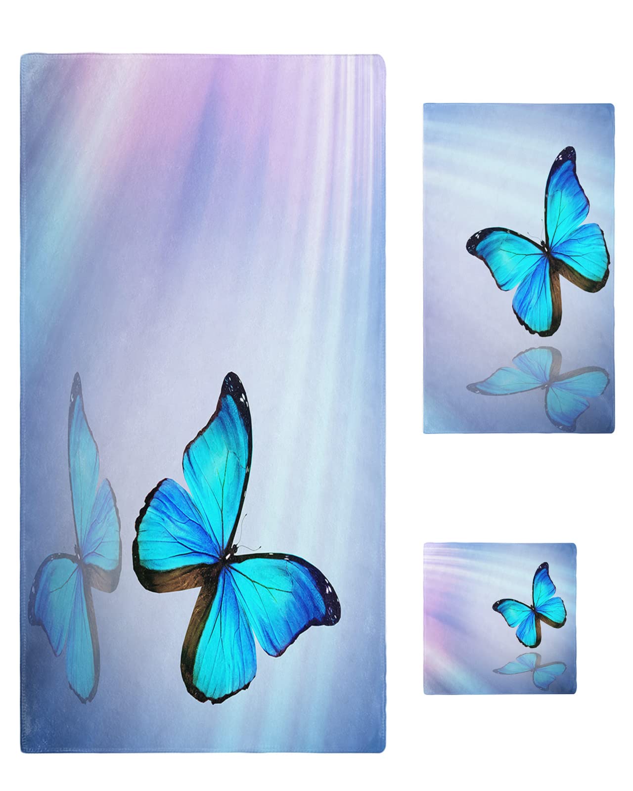 ARTSHOWING Bath Towels Set of 3, Butterfly Large Shower Towel for Bathroom, Quick Dry Highly Absorbent Pool Gym Towels Spa Towel Decorative Cozy Hotel Towel Set 30