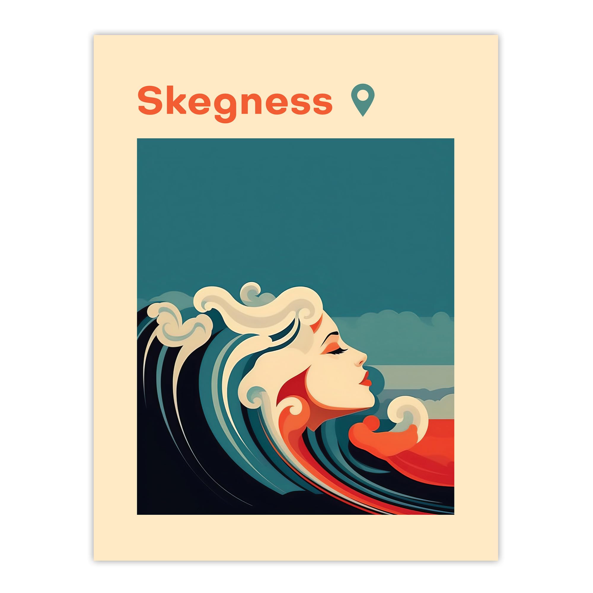 Artery8 The Seaside Calls Skegness Beach England UK Modern Woman of the Waves Sea Siren Ocean Unframed Wall Art Print Poster Home Decor Premium