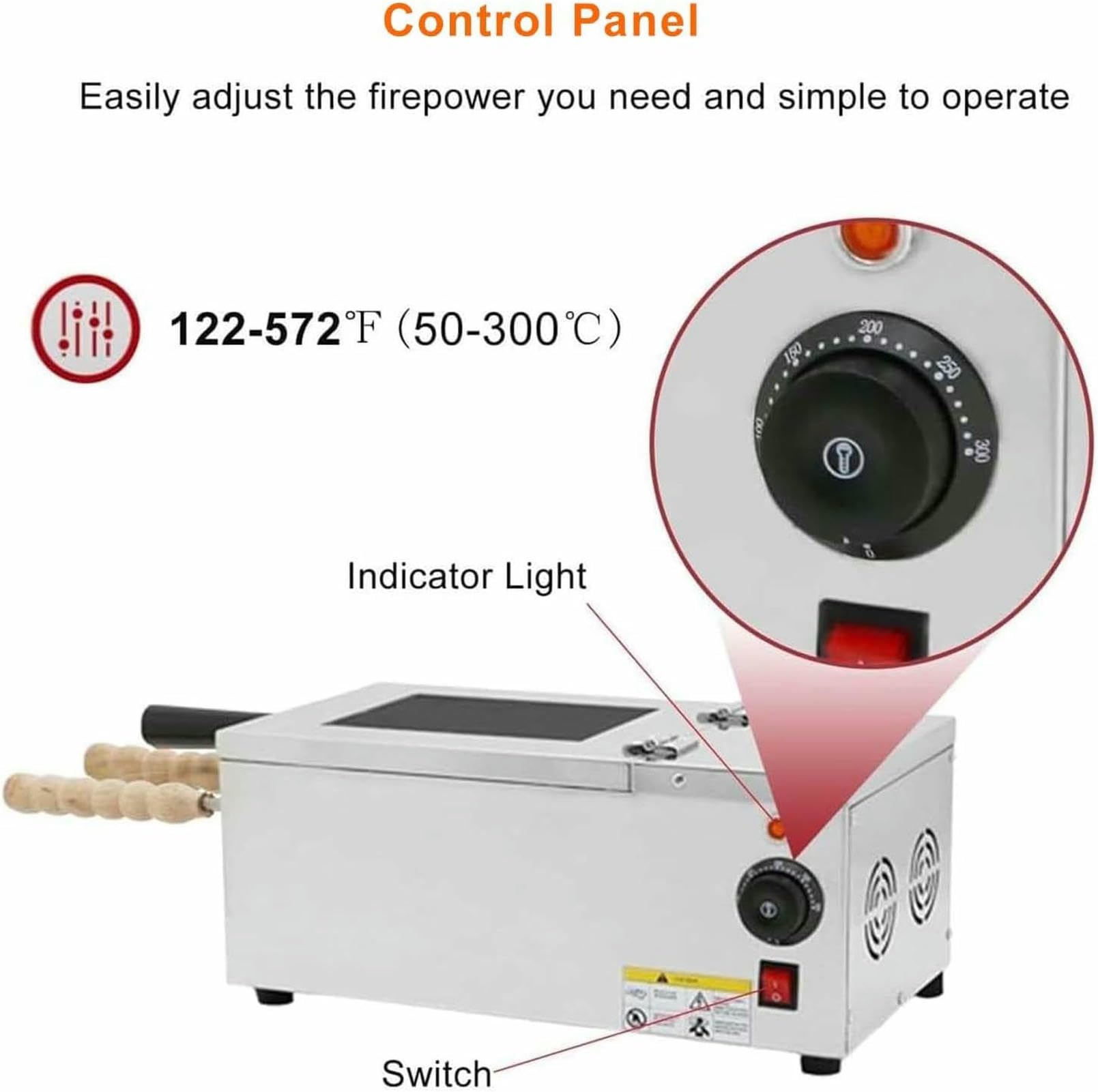 Horno Eléctrico para Rollos De Pastel De Chimenea, con Temperatura Ajustable, Tambor Giratorio Automático Y Bandeja Recogegotas Extraíble.