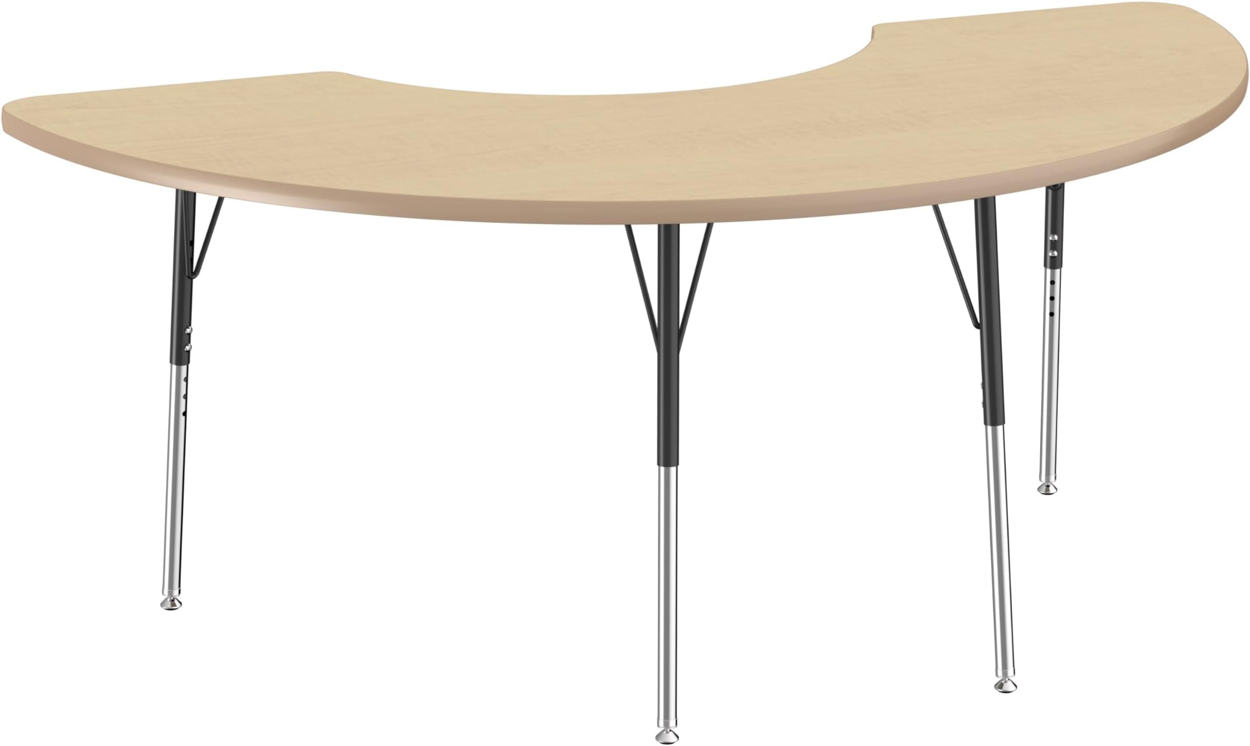 FDP 36" x 72" Collaborative Half Moon Thermofused Classroom Activity Table with Standard Swivel Glide Legs, Adjustable Height 19"-30" - Maple/Maple/Black, 10129-MPMP