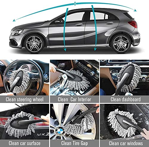 Image of AZARIA Combo 2 PCS Soft Microfiber Car Cleaning Duster with Handle Car Cleaning Brush Mini Car Duster Drill Free for Exterior Dust Remover Car Window Cleaning Dusting Brushes Car Accessories Exterior