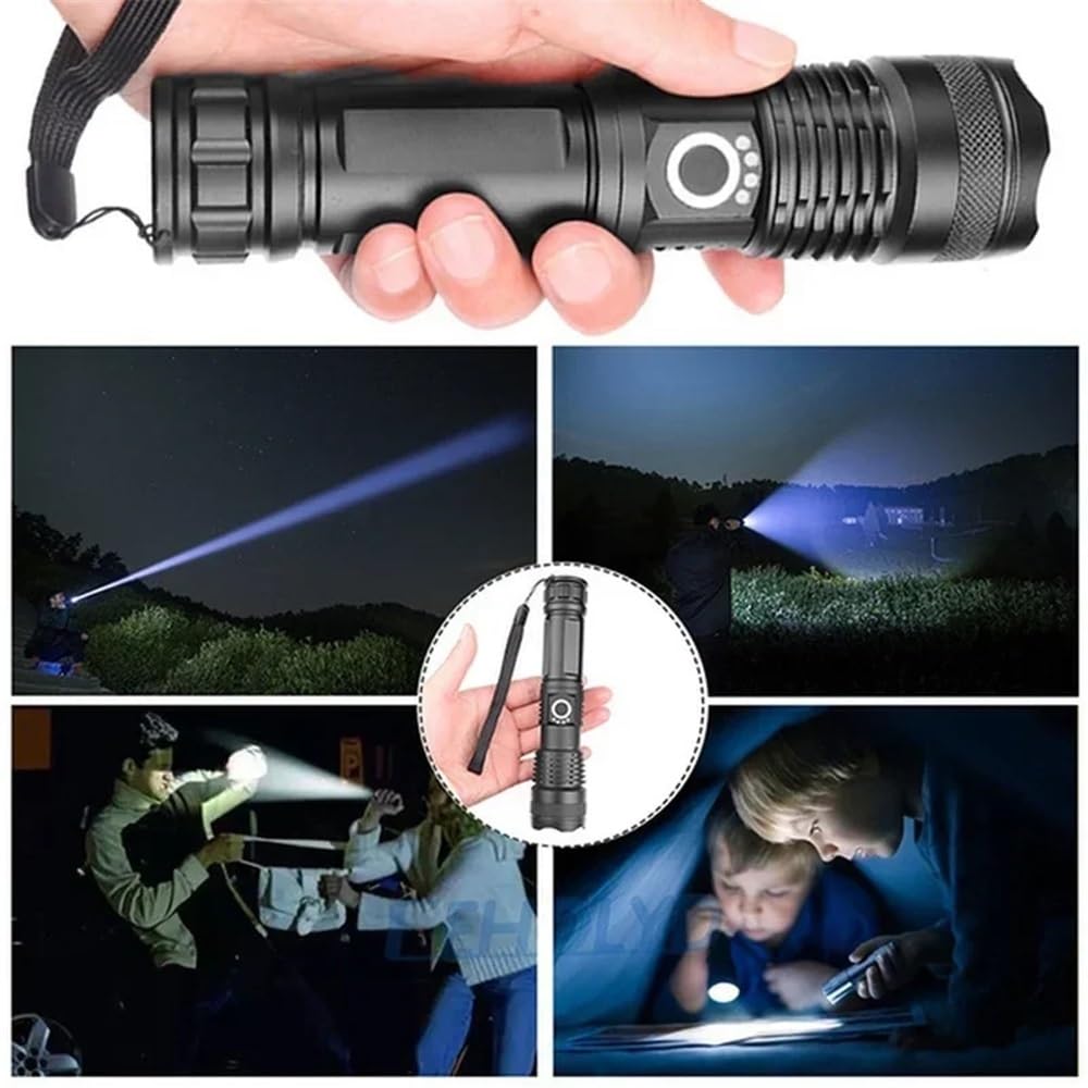 Linterna Led XHP100 de alta potencia, linterna recargable de 4 núcleos con Zoom, linterna de mano Usb apta for acampar, exteriores y uso de emergencia(BLACK_XHP100 FLASHLIGHT_ZOOM_2PCS)