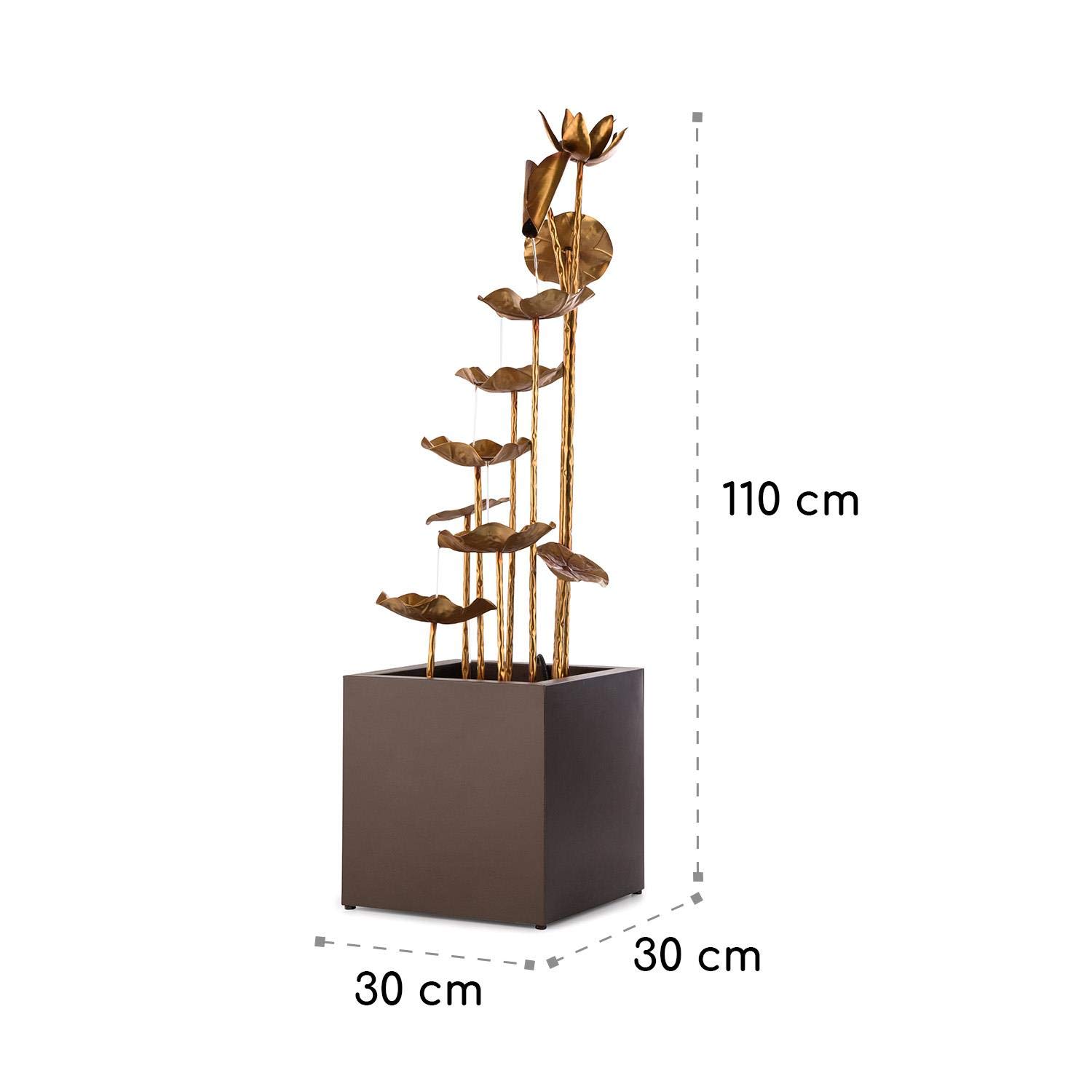 Blumfeldt Golden Orchid Fuente para Exteriores e Interiores - Circulación Continua del Agua en Circuito Cerrado, Bomba de 5 W de Potencia, Protección IPX8, Metal zincado, Estética de latón