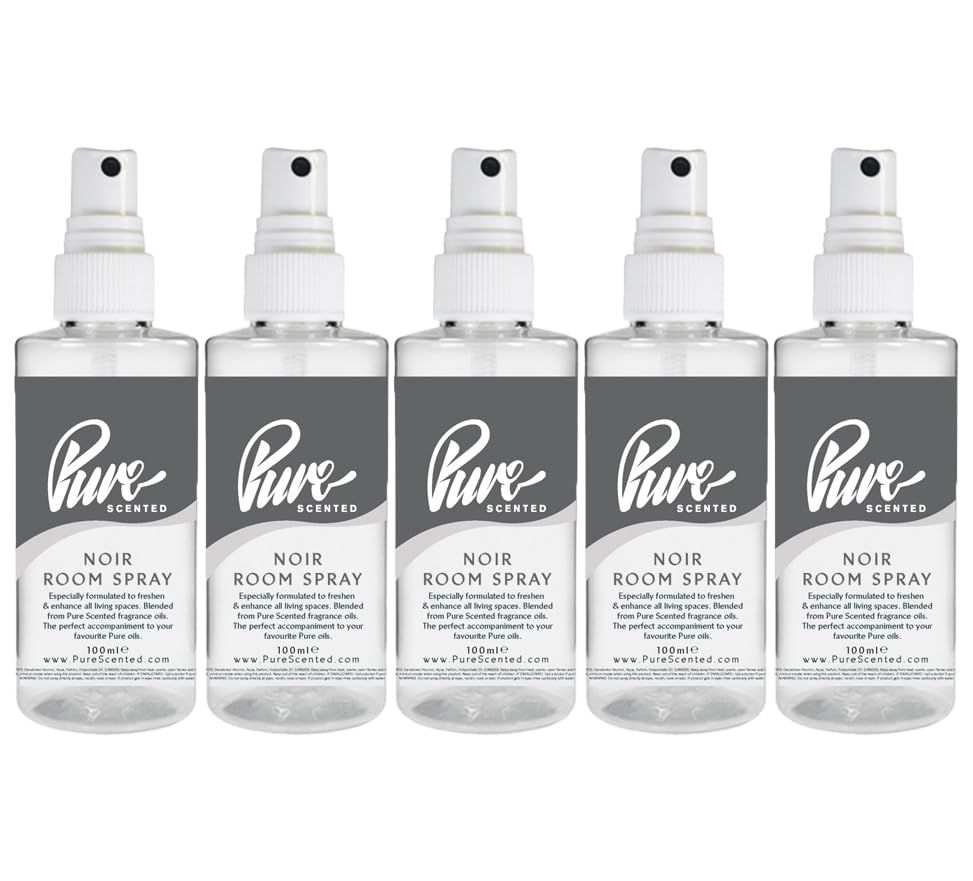 "Pure Scented 500ml Room & Fabric Sprays 5 x 100ml Suitable For Home, Car, Caravan, Work, Gym Bags, Odour Eliminators (5 x 100ml, Noir)"