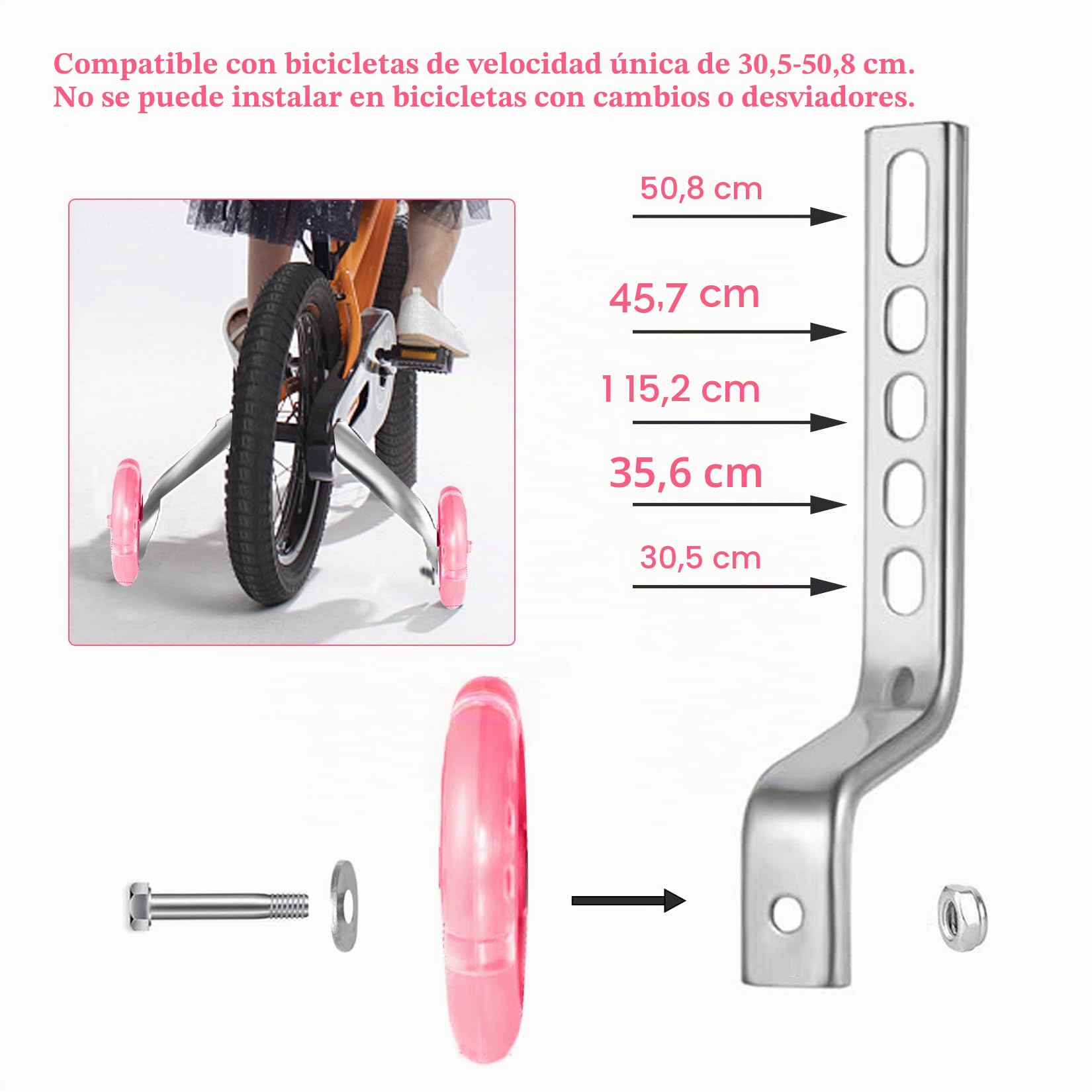 Ruedines de apoyo universales para bicicleta infantil 12-20 pulgadas rosa