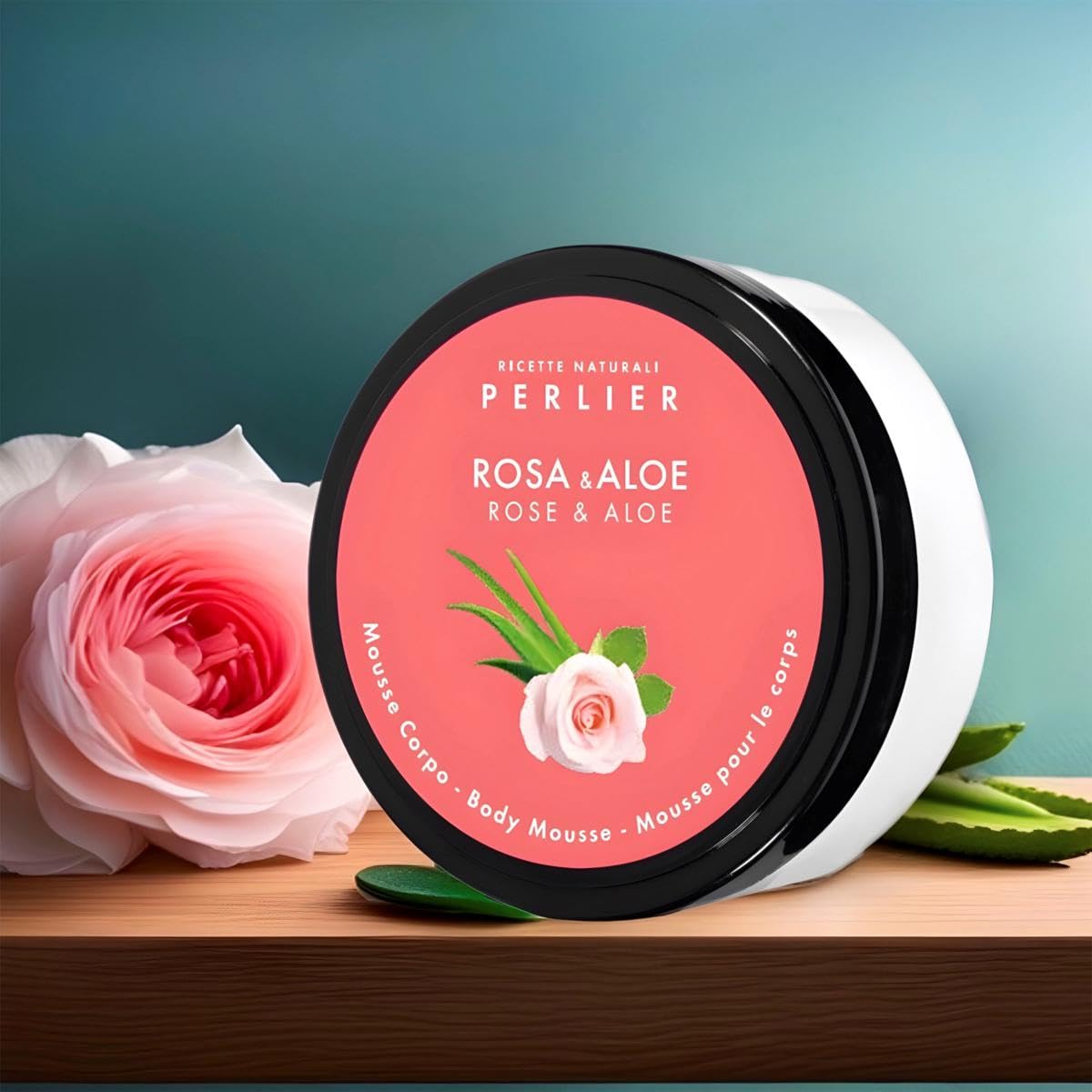 Perlier Rose and Aloe Body Mousse, Hydrating Skin Moisturizer with Coconut Oil, 6.7 oz