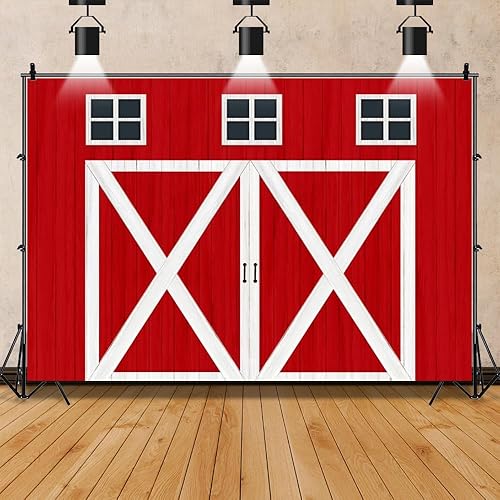 Telón de fondo rojo para puerta de granero para vaquero, suministros de fiesta de cumpleaños, granja occidental, regalos de amigos, Acción de