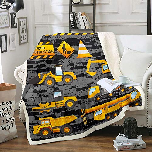 Couverture en flanelle douce et légère avec fond gris pour canapé, canapé, décoration jaune pelleteuse pour dortoir, chambre à coucher et salon, simple (127 x 152,4 cm) Cover