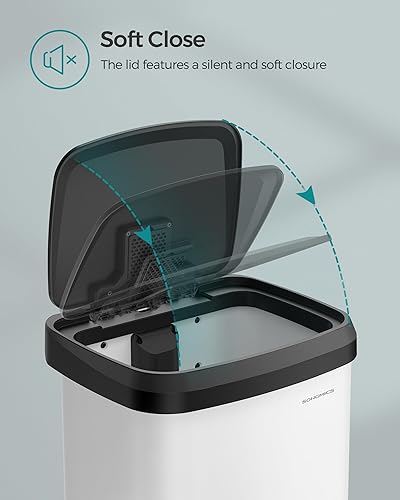 Miniatura 5 de SONGMICS - Basurero de cocina de acero inoxidable de 18 galones, con tapa que se mantiene abierta y pedal de pie, cierre suave, alto, grande y