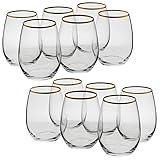 Queensway Home & Dining 570ml 12 Pcs Amber Tumbler with Gold Rim Whiskey Cocktails Glasses Perfect Party Goblet Mug Lead Free Drinkware Gifts Clear Fine Sleek Design for Celebrations