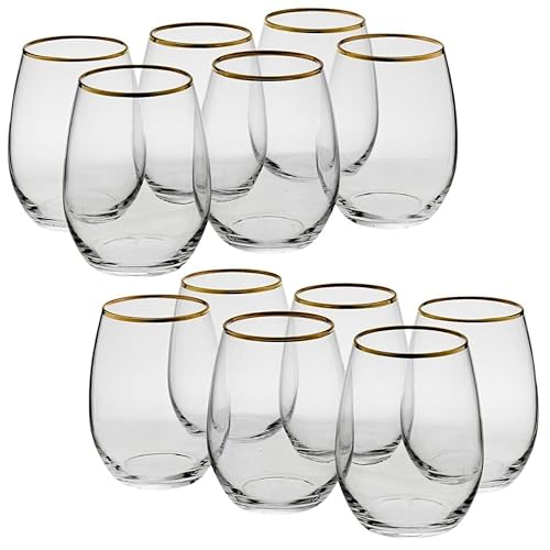 Queensway Home & Dining 570ml 12 Pcs Amber Tumbler with Gold Rim Whiskey Cocktails Glasses Perfect Party Goblet Mug Lead Free Drinkware Gifts Clear Fine Sleek Design for Celebrations
