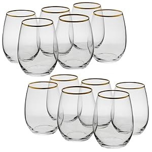 Queensway Home & Dining 570ml 12 Pcs Amber Tumbler with Gold Rim Whiskey Cocktails Glasses Perfect Party Goblet Mug Lead Free Drinkware Gifts Clear Fine Sleek Design for Celebrations