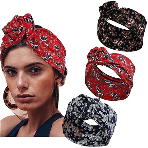 Generse Boho Headbands African Hair Bands Flower Head Wraps Vintage Knotted Headscarf for Women and Girls (3 Pieces) Cover