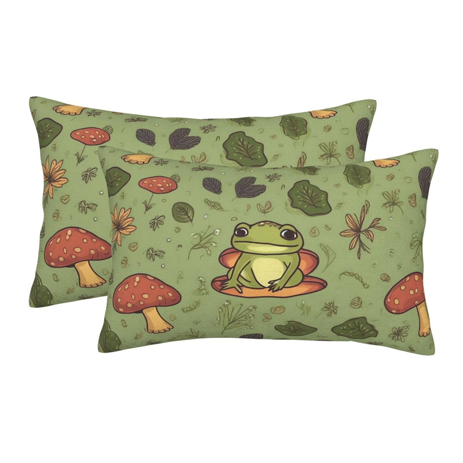 2 Pack Standard Size Pillow Cases for Hair and Skin Soft Breathable Pillow Case Covers with Hidden Zipper Frogs and Mushrooms Pillowcase 20"x30" Pillow Cover for Sleeping Gift