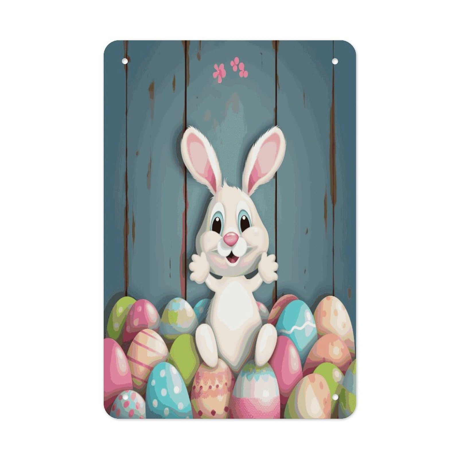 Happy Easter Eggs Bunny Tail Metal Tin Sign Wall Decor Hanging Plaque