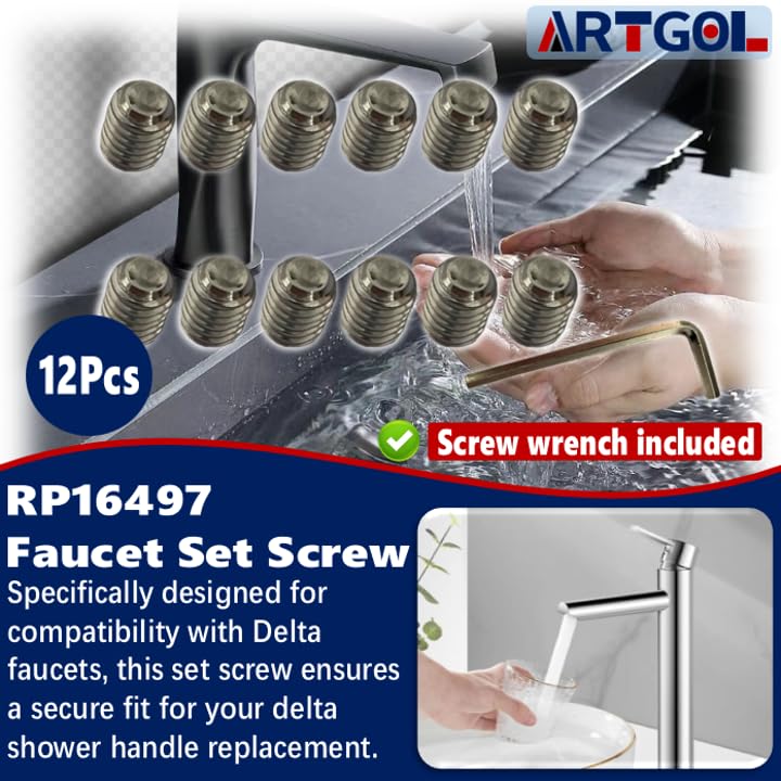 12 Pcs RP16497 Replacement Faucet Set Screws for Delta with Screw Wrench
