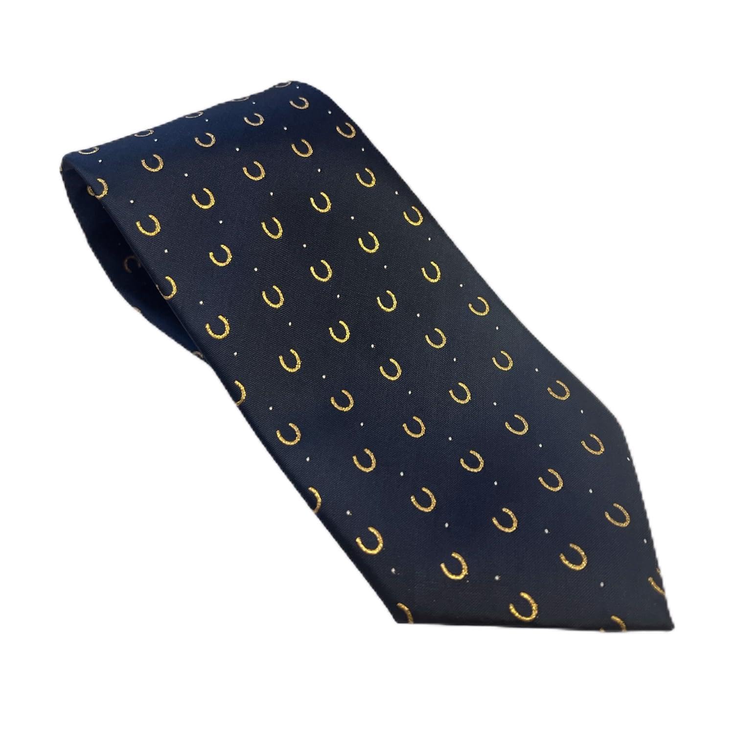 Equetech Unisex Kids Navy/Gold Junior Children’s Horseshoe Polka Dot Showing Equestrian Tie – Riding Show Tie
