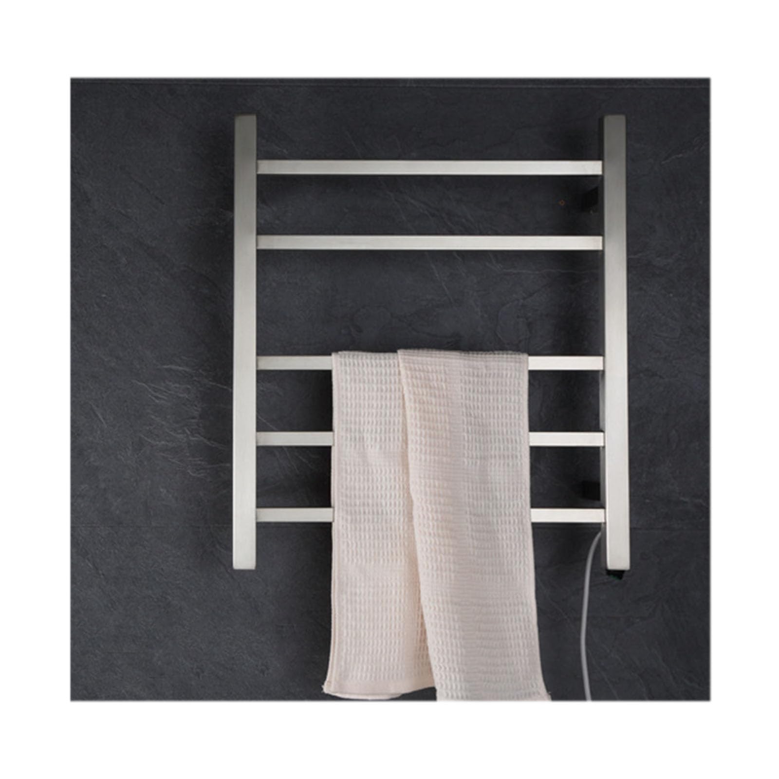 Porte-serviettes chauffant inox argent mural 5 barres avec branchement droit