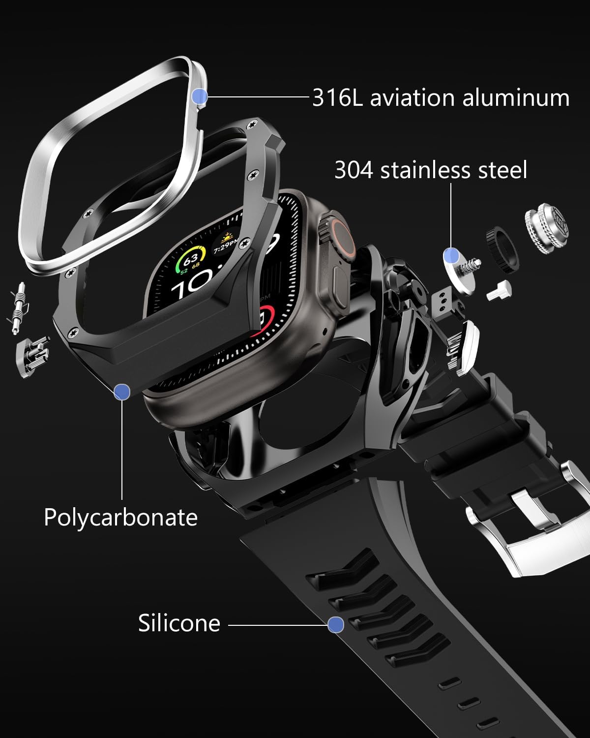 Rugged Bumper band with Case For apple watch ultra 3 2 1 49MM（1-second quick installation） - Shockproof & Scratch Resistant Compatible with iWatch Ultra 3/2/1 Men Gifts