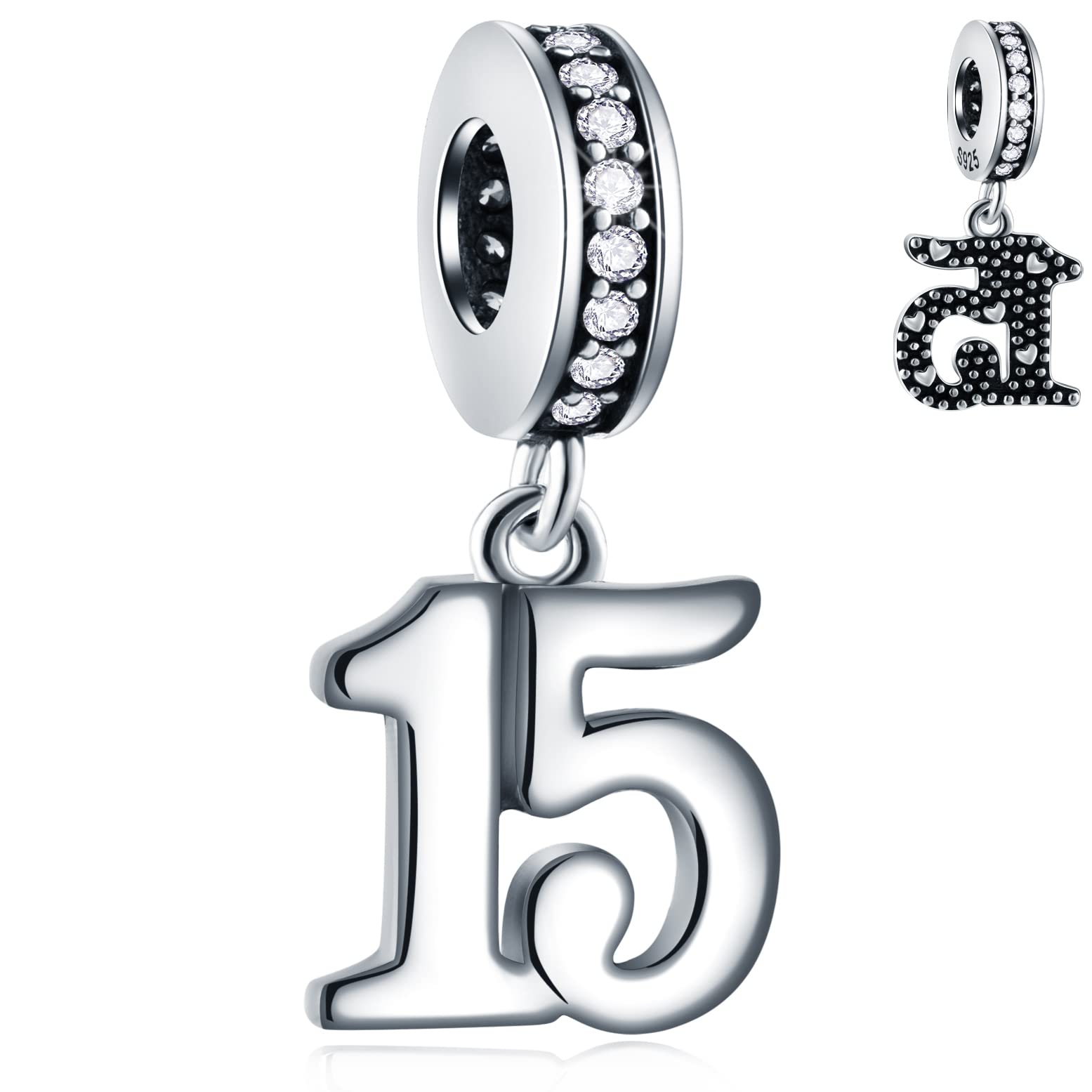GLOWDAS10 to 25 28 30 31 33 35 36 40 45 50 55 60 65 70 75 80 Birthday Charms, fits European Anniversary Bracelet/Necklace, 925 Sterling Silver Number Pendant Beads, Gifts for Lover/Family/Friends